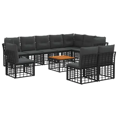 vidaXL Zunanja garnitura za sedenje 11 pcs Črna in Temno siva
