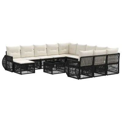 vidaXL Vrtna sedežna garnitura 13 pcs Črna poli ratan