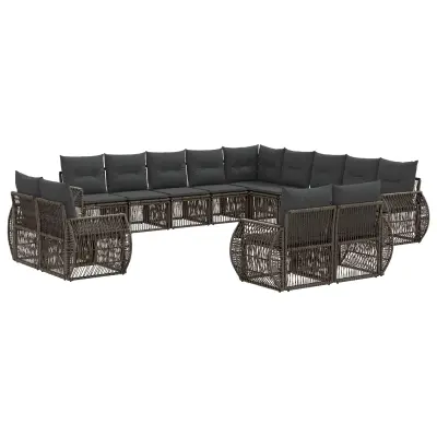 vidaXL Vrtna sedežna garnitura 13 pcs Siva in temno siva poli ratan