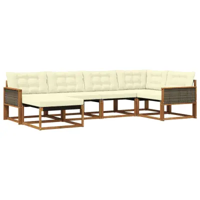 vidaXL Zunanja garnitura za sedenje z blazino 6 pcs Naravna in smetana