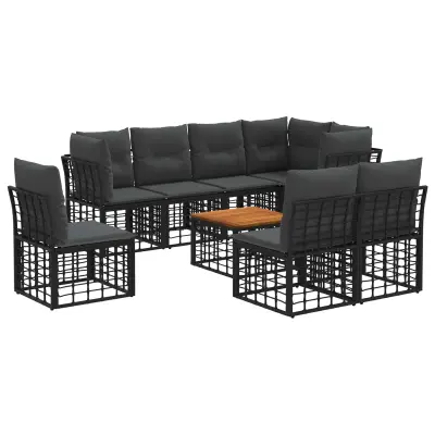 vidaXL Zunanja garnitura za sedenje 9 pcs Črna in Temno siva Poliester
