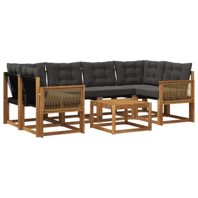 vidaXL Zunanja garnitura za sedenje z blazino 7 pcs Naravna in črna
