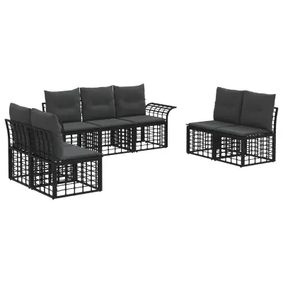 vidaXL Zunanja garnitura za sedenje 7 pcs Črna in Temno siva Poliester