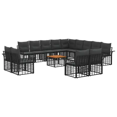 vidaXL Zunanja garnitura za sedenje 14 pcs Črna in Temno siva
