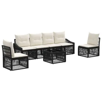 vidaXL Vrtna sedežna garnitura 7 pcs Črna poli ratan
