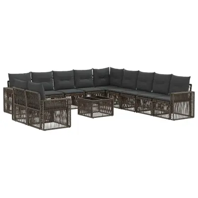 vidaXL Vrtna sedežna garnitura 12 pcs Siva in temno siva poli ratan