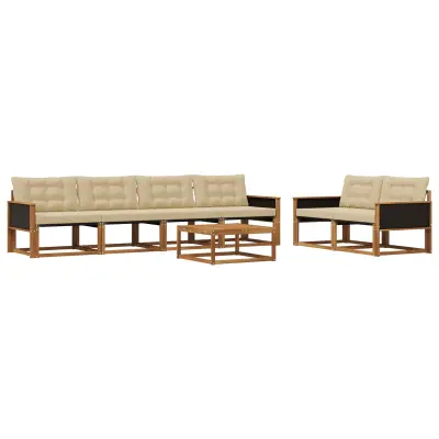 vidaXL Zunanja garnitura za sedenje z blazino 7 pcs Naravna in bež