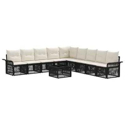 vidaXL Vrtna sedežna garnitura 10 pcs Črna poli ratan