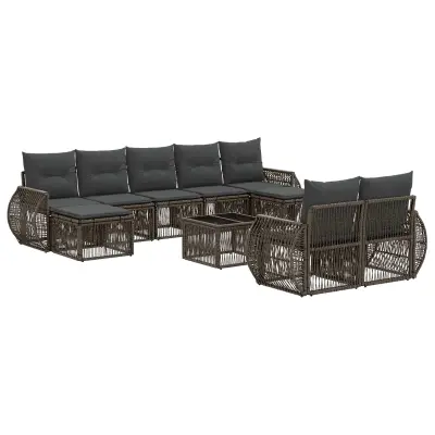 vidaXL Vrtna sedežna garnitura 10 pcs Siva in temno siva poli ratan