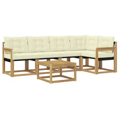 vidaXL Zunanja garnitura za sedenje z blazino 6 pcs Bela in krem