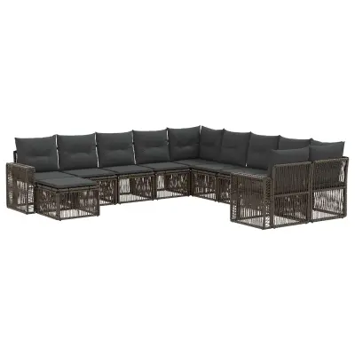 vidaXL Vrtna sedežna garnitura 11 pcs Siva in temno siva poli ratan