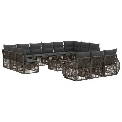 vidaXL Vrtna sedežna garnitura 14 pcs Siva in temno siva poli ratan