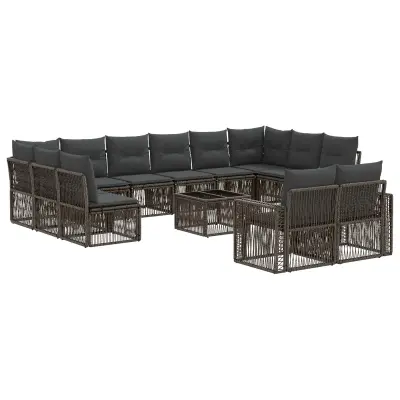 vidaXL Vrtna sedežna garnitura 13 pcs Siva in temno siva poli ratan
