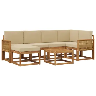vidaXL Zunanja garnitura za sedenje z blazino 7 pcs Naravna in bež