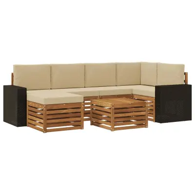vidaXL Kotna sedežna garnitura z blazino 7 pcs Naravna in bež