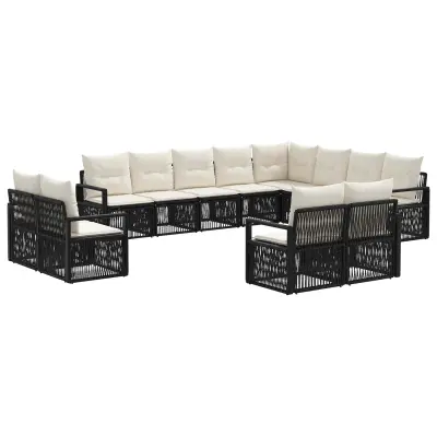 vidaXL Vrtna sedežna garnitura 12 pcs Črna poli ratan