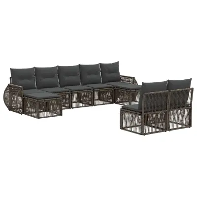 vidaXL Vrtna sedežna garnitura 9 pcs Siva in temno siva poli ratan