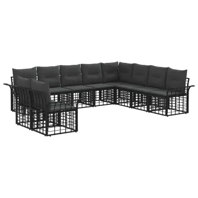 vidaXL Zunanja garnitura za sedenje 10 pcs Črna in Temno siva