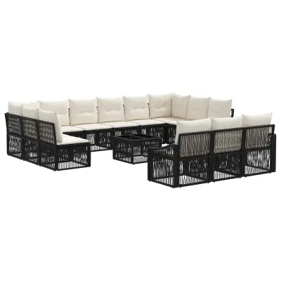 vidaXL Vrtna sedežna garnitura 14 pcs Črna poli ratan
