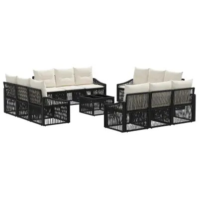 vidaXL Vrtna sedežna garnitura 13 pcs Črna poli ratan