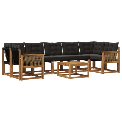 vidaXL Zunanja garnitura za sedenje z blazino 8 pcs Naravna in črna