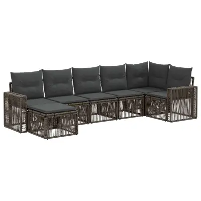 vidaXL Vrtna sedežna garnitura 7 pcs Siva in temno siva poli ratan