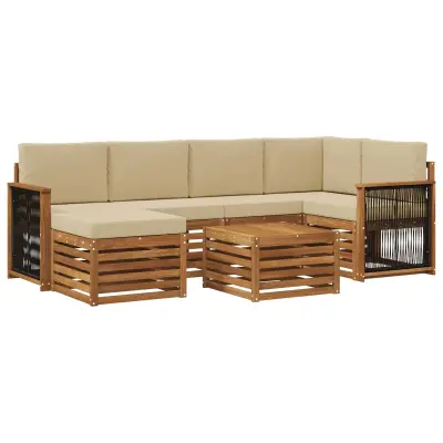 vidaXL Kotna sedežna garnitura z blazino 6 pcs Naravna
