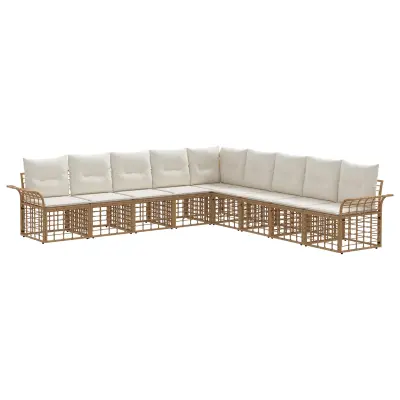 vidaXL Zunanja garnitura za sedenje 9 pcs Naravna in krem bela