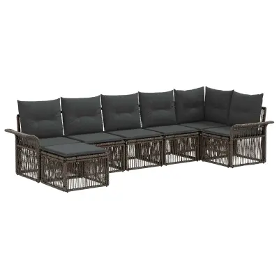 vidaXL Vrtna sedežna garnitura 7 pcs Siva poli ratan