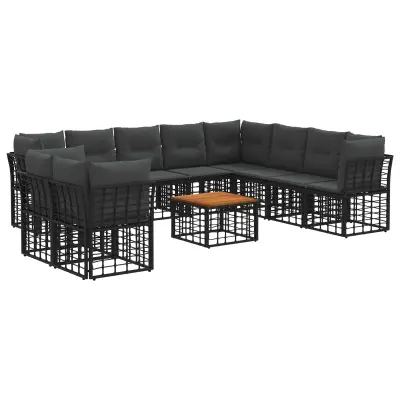 vidaXL Zunanja garnitura za sedenje 11 pcs Črna in Temno siva