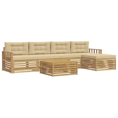 vidaXL Zunanja garnitura za sedenje 7 pcs Bela in bež Poliester
