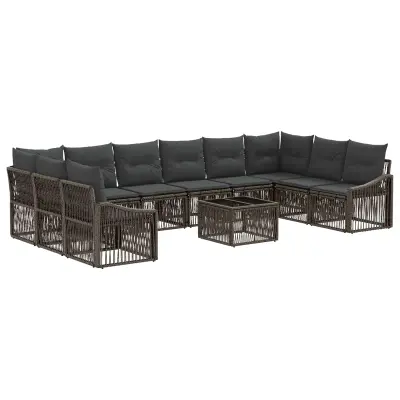 vidaXL Vrtna sedežna garnitura 11 pcs Siva poli ratan
