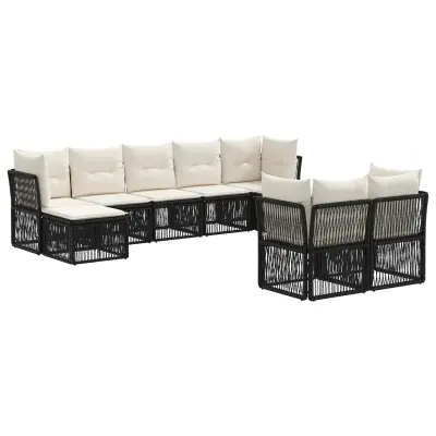 vidaXL Vrtna sedežna garnitura 9 pcs Črna poli ratan