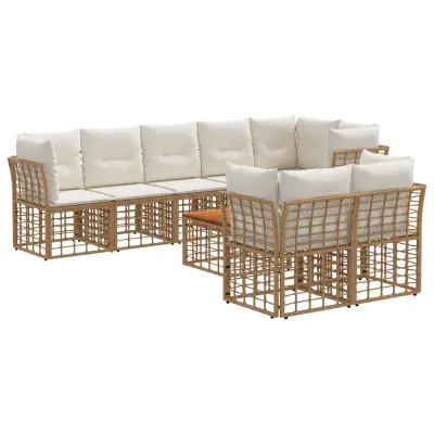 vidaXL Zunanja garnitura za sedenje 9 pcs Naravna in krem bela