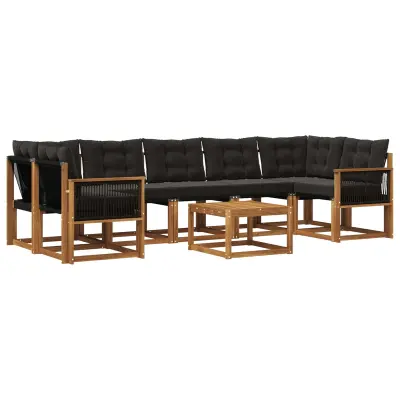 vidaXL Zunanja garnitura za sedenje z blazino 8 pcs Naravna in črna