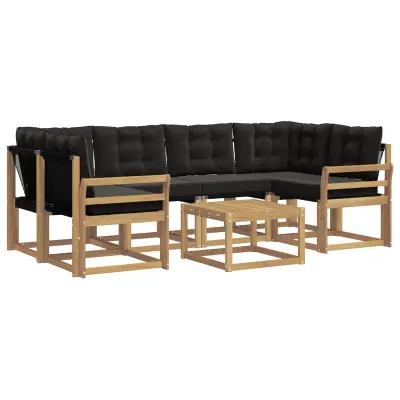 vidaXL Zunanja garnitura za sedenje z blazino 7 pcs Bela in črna