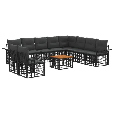 vidaXL Zunanja garnitura za sedenje 11 pcs Črna in Temno siva