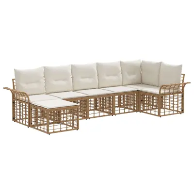 vidaXL Zunanja garnitura za sedenje 7 pcs Naravna in krem bela
