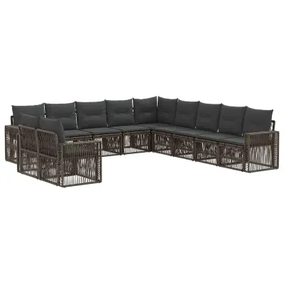 vidaXL Vrtna sedežna garnitura 11 pcs Siva in temno siva poli ratan