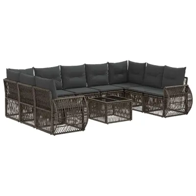 vidaXL Vrtna sedežna garnitura 10 pcs Siva in temno siva poli ratan