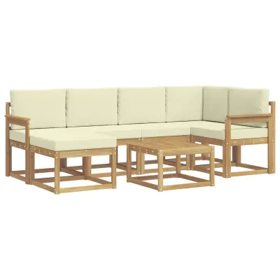 vidaXL Zunanja garnitura za sedenje z blazino 7 pcs Bela in krem