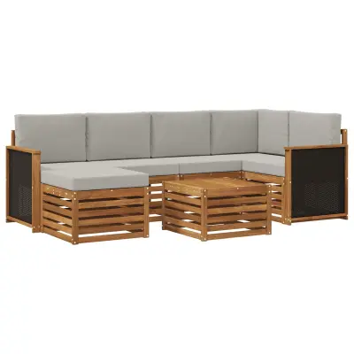 vidaXL Kotna sedežna garnitura z blazino 6 pcs Naravna in svetlo siva