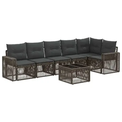 vidaXL Vrtna sedežna garnitura 7 pcs Siva in temno siva poli ratan