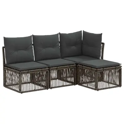 vidaXL Vrtna sedežna garnitura 4 pcs Siva poli ratan