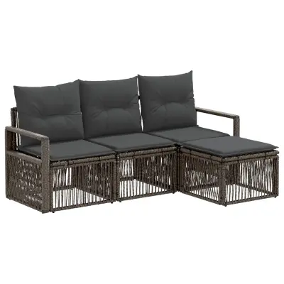 vidaXL Vrtna sedežna garnitura 4 pcs Siva poli ratan