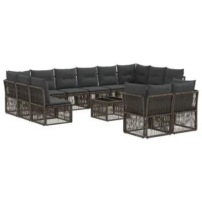 vidaXL Vrtna sedežna garnitura 13 pcs Siva poli ratan