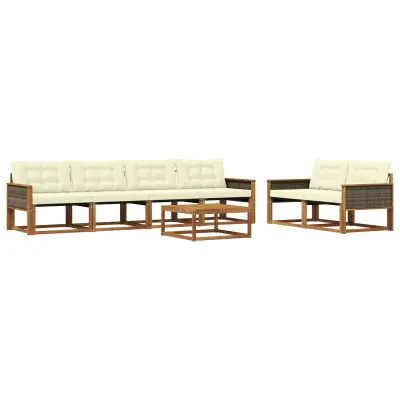 vidaXL Zunanja garnitura za sedenje z blazino 7 pcs Naravna in smetana