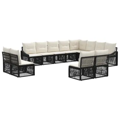 vidaXL Vrtna sedežna garnitura 12 pcs Črna poli ratan