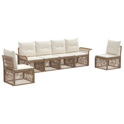 vidaXL Vrtna sedežna garnitura 6 pcs Bež poli ratan