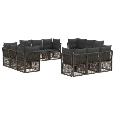 vidaXL Vrtna sedežna garnitura 12 pcs Siva poli ratan